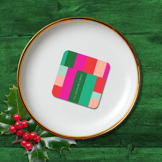 Merry Christmas Color Block  スクエアペーパーコースター