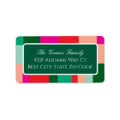 Merry Christmas Color Block Green Mailing Address ラベル (正面)