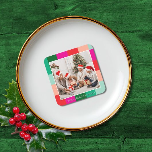 Merry Christmas Color Block Photo  スクエアペーパーコースター