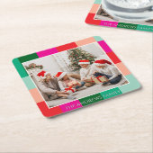 Merry Christmas Color Block Photo  スクエアペーパーコースター (アングル)