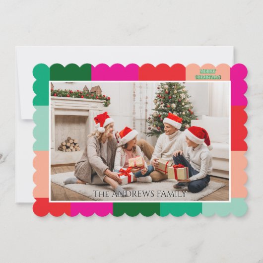 Merry Christmas Color Block Photo Holiday Card シーズンカード (正面)