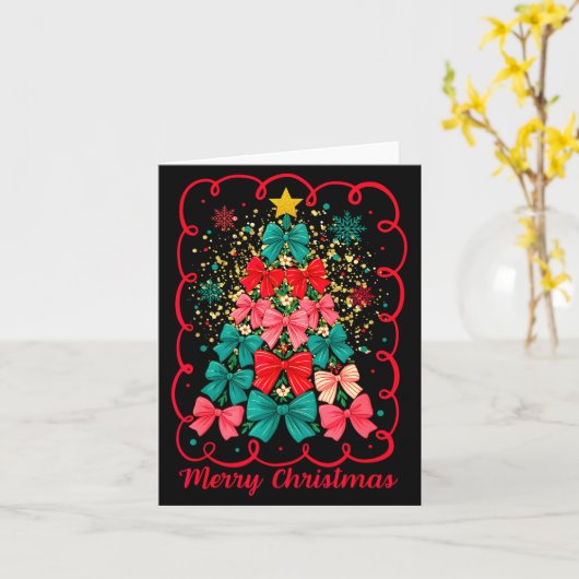 Merry Christmas Coquette Bow Tree Retro Xmas For W カード (黄色い花)