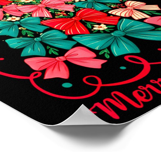 Merry Christmas Coquette Bow Tree Retro Xmas For W ポスター (角)