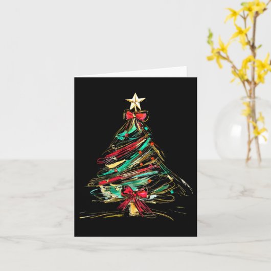 Merry Christmas Coquette Bow Xmas Tree Family Paja カード (黄色い花)