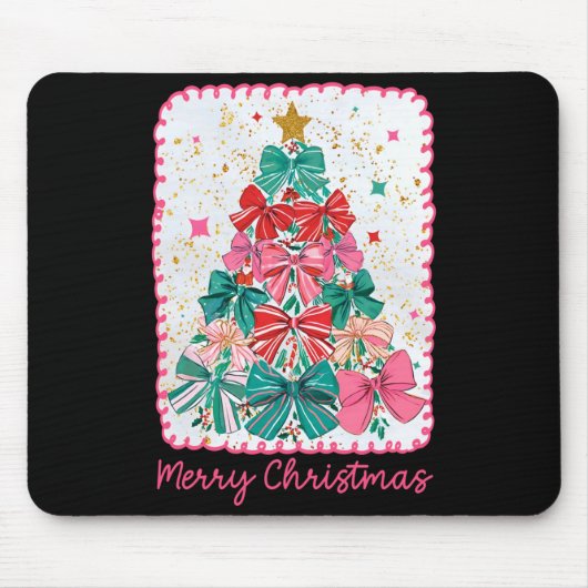 Merry Christmas Coquette Bow Xmas Tree Holiday Gir マウスパッド (正面)