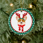 Merry Christmas Corgi Dog Ornament セラミックオーナメント<br><div class="desc">Cute Corgi dog in antlers and Christmas winter scarf.</div>