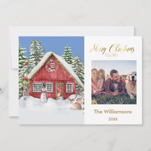Merry Christmas Country Scene Family Photo カード (正面)