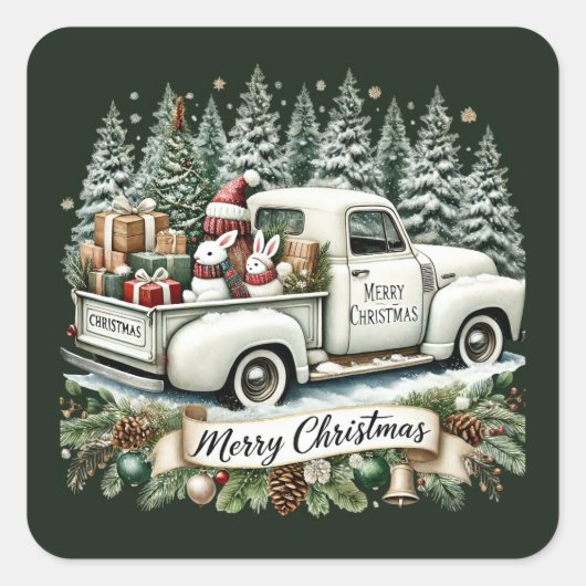 Merry Christmas Country truck スクエアシール (正面)