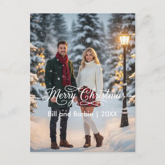 Merry Christmas Couples Photo Front シーズンポストカード (正面)