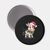 Merry Christmas Cow Santa Christmas Lights Cow Xma マグネット (正面/裏面)