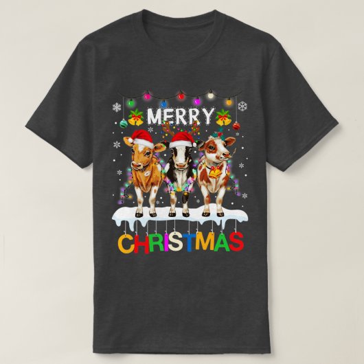 Merry Christmas Cow Shirt Farmer Santa Hat Xmas Li Tシャツ (デザイン正面)