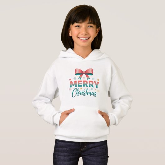 Merry Christmas Cozy Kids Festive Bow Sweatshirt (正面フル)