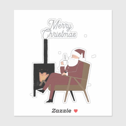 Merry Christmas Cozy Santa Fireplace Vinyl シール (シート)