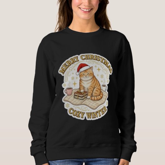 Merry Christmas Cozy Winter Cat Book Lover T-Shirt スウェットシャツ (正面)