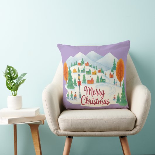 Merry Christmas Cozy Winter Holiday Throw Pillow クッション (椅子)