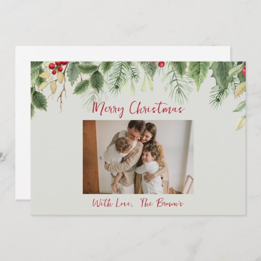 MERRY CHRISTMAS CUSTOMIZABLE GREENERY CHRISTMAS  招待状 (正面/裏面)