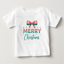 Merry Christmas Cute Baby Festive Bow T-Shirt ベビーTシャツ