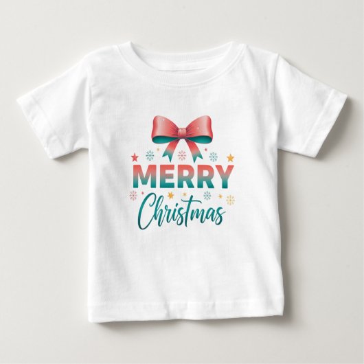 Merry Christmas Cute Baby Festive Bow T-Shirt ベビーTシャツ (正面)