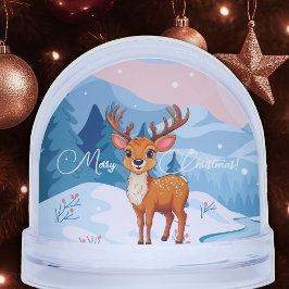 Merry Christmas Cute Cartoon Reindeer in winter 