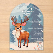 Merry Christmas Cute Cartoon Reindeer in winter アクリル招待状 (正面)