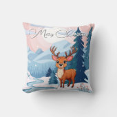 Merry Christmas Cute Cartoon Reindeer in winter クッション (正面)