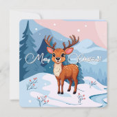 Merry Christmas Cute Cartoon Reindeer in winter  シーズンカード (正面)