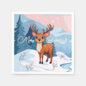 Merry Christmas Cute Cartoon Reindeer in winter  スタンダードカクテルナプキン (正面)