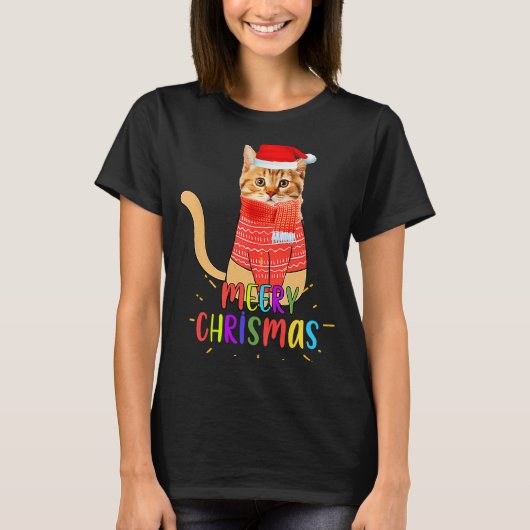 Merry Christmas Cute Cat Christmas For Lovers Tシャツ (正面)