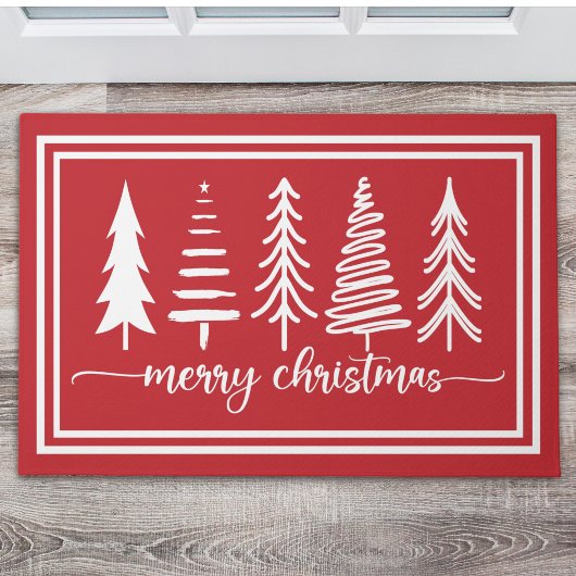 Merry Christmas Cute Christmas Tree ドアマット