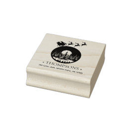 Merry Christmas Cute Custom Santa Sleigh and Trees ラバースタンプ