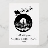 Merry Christmas Cute Custom Santa Sleigh and Trees 箔招待状 (裏面)