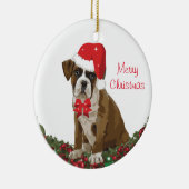 Merry Christmas Cute Dog Xmas Santa Hat Festive セラミックオーナメント (右)