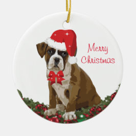 Merry Christmas Cute Dog Xmas Santa Hat Festive セラミックオーナメント