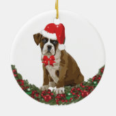 Merry Christmas Cute Dog Xmas Santa Hat Festive セラミックオーナメント (裏面)