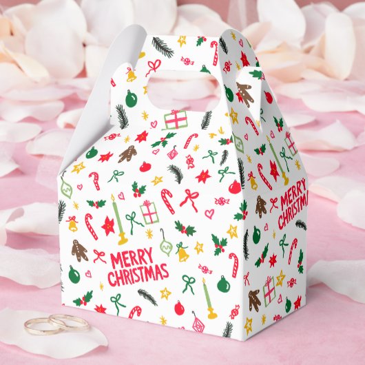 Merry Christmas Cute Doodle Whimsical Pattern  フェイバーボックス (ウェディング)