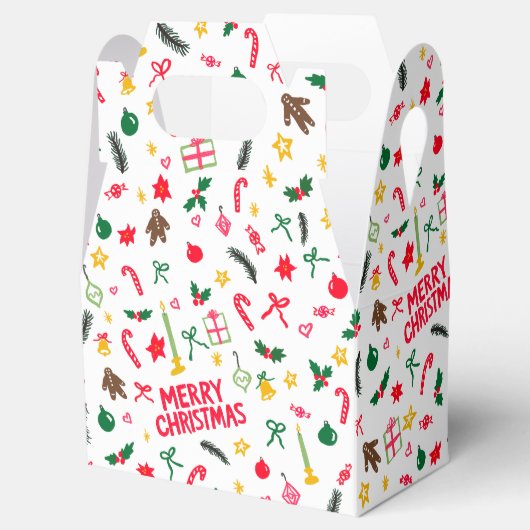 Merry Christmas Cute Doodle Whimsical Pattern フェイバーボックス (オープン)
