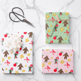 Merry Christmas Cute Doodle Whimsical Pattern  ラッピングペーパーシート