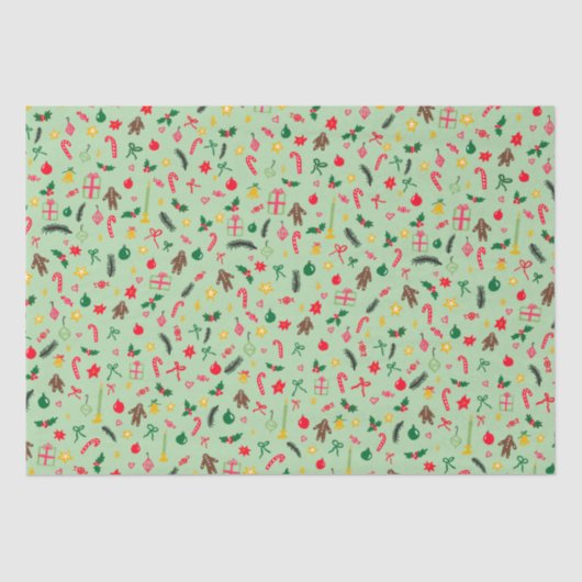 Merry Christmas Cute Doodle Whimsical Pattern  薄葉紙 (正面)