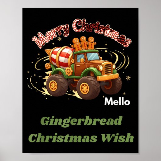 Merry Christmas Cute Gingerbread Mello Mixer Truck ポスター (正面)