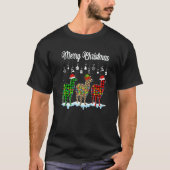 Merry Christmas Cute Llama  Xmas Leopard Plaid Tシャツ (正面)