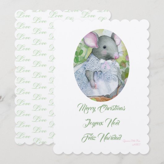 Merry Christmas cute mouse 招待状 (正面/裏面)
