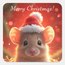 Merry Christmas - Cute Mouse in Santa Hat