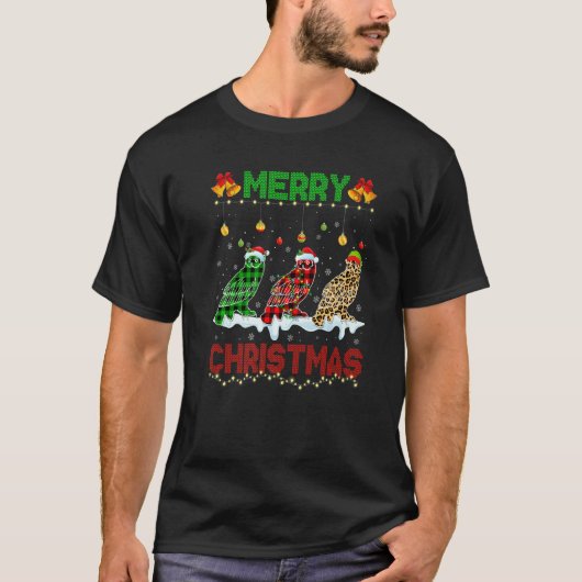 Merry Christmas Cute Owl Xmas Leopard Plaid Santa  Tシャツ (正面)