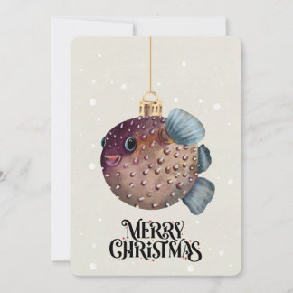Merry Christmas Cute Pufferfish Ornament Whimsical シーズンカード