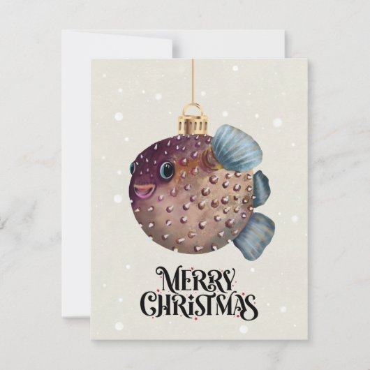 Merry Christmas Cute Pufferfish Ornament Whimsical 出欠カード (正面)