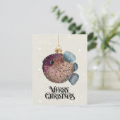 Merry Christmas Cute Pufferfish Ornament Whimsical 出欠カード (スタンド正面)