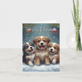 Merry Christmas Cute Puppies Christmas Card シーズンカード