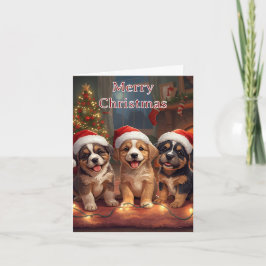 Merry Christmas Cute Puppies Christmas Card シーズンカード