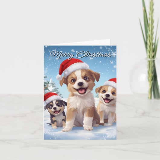 Merry Christmas Cute Puppy Christmas Card シーズンカード (正面)