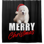 Merry Christmas Cute Samoyed Puppy with Santa Hat  シャワーカーテン (正面)